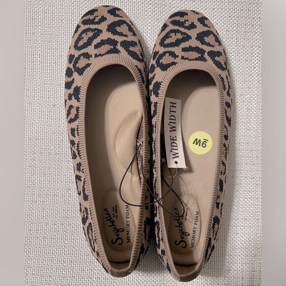 Seychelles 8W/9W Tan Brown Black Animal Leppard Print Knit Memory Foam Flats - Picture 4 of 9